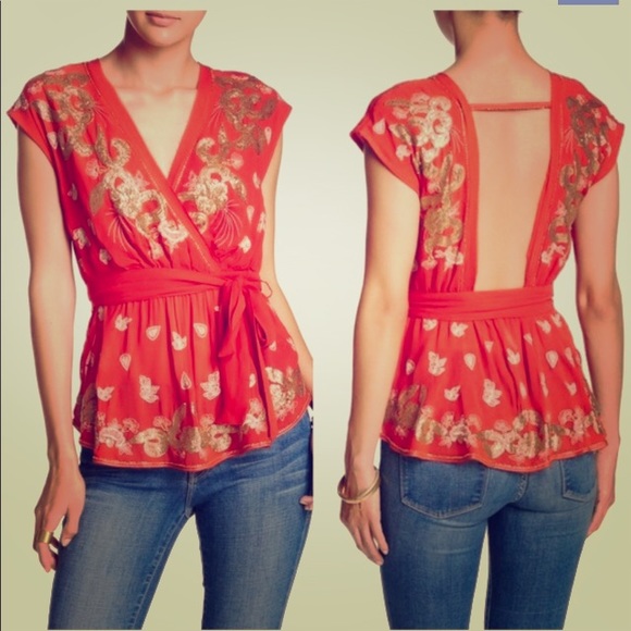 Free People Tops - FREE PEOPLE Ooh La La Embellished Surplice Top M